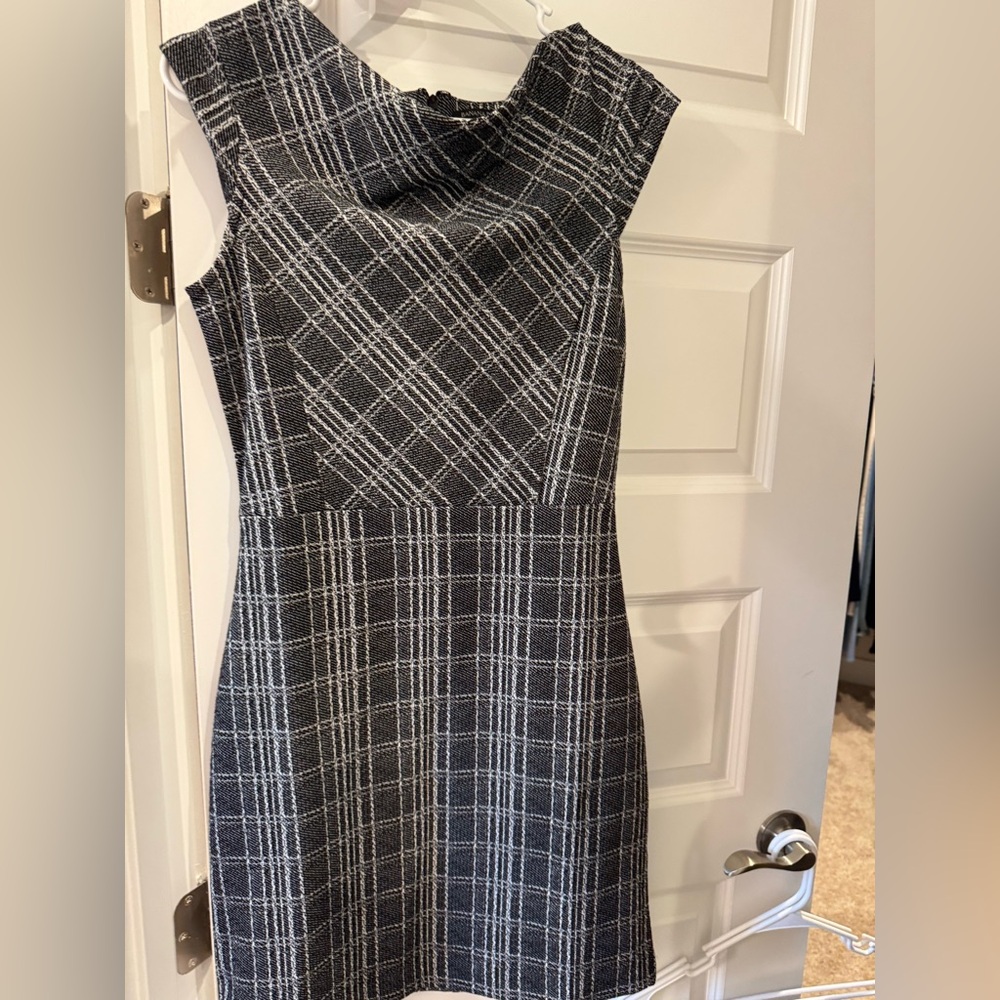 Banana Republic Black and White Checkered Midi Dress